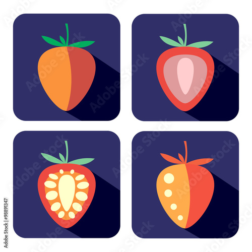 Vector fruits icon. Set of colorful icons of strawberries  isolated on the white background