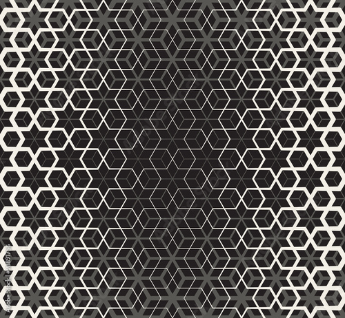 Vector Seamless Black And White Star Cube Geometric Grid Halftone Line Pattern