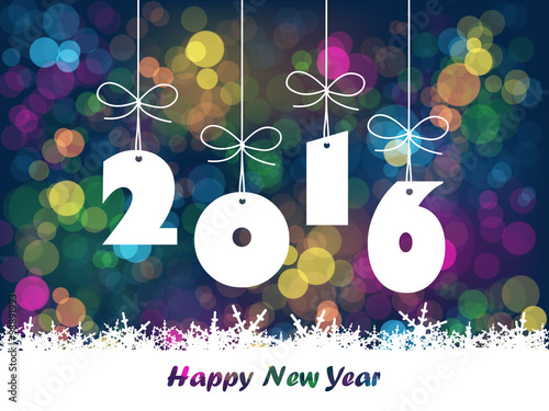 HAPPY NEW YEAR 2016 with colourful bokeh lights 