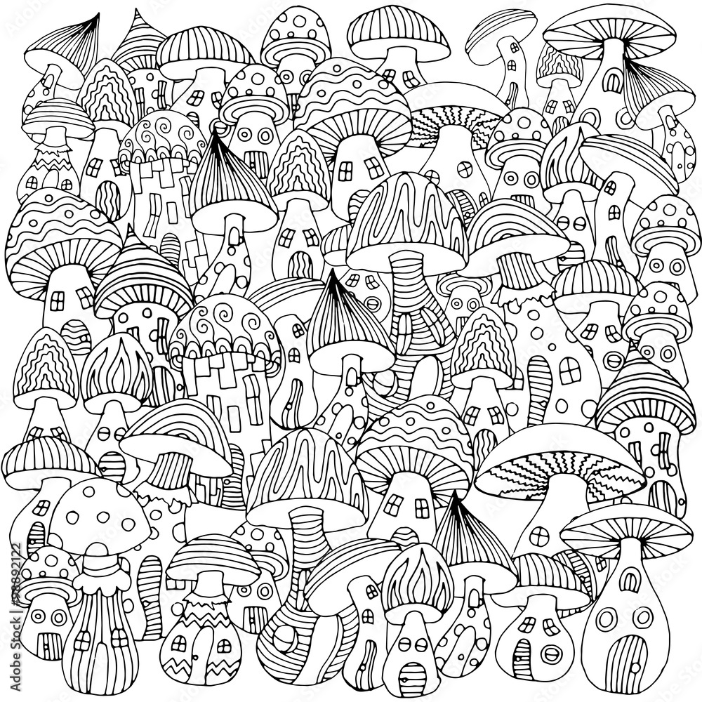 Magic mushrooms. Fantasy illustration of various mushroom.