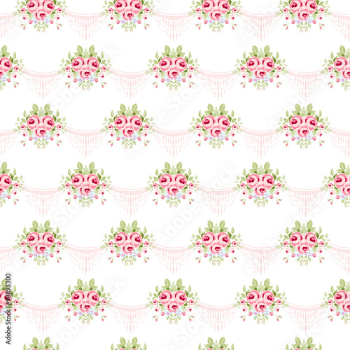 Seamless vintage pattern with pink roses