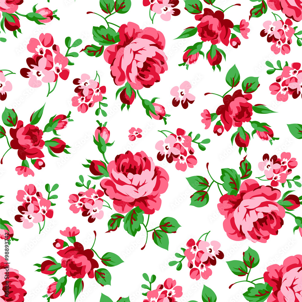 Seamless floral pattern with red roses