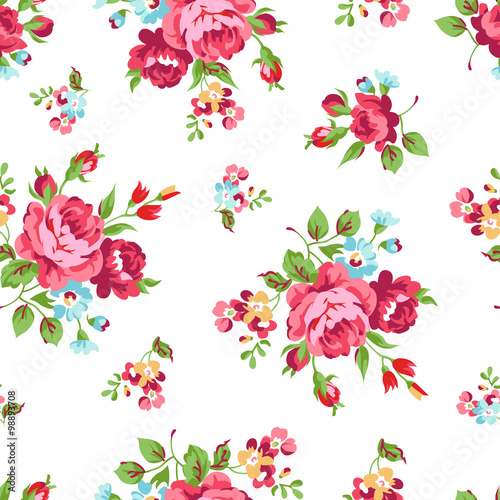 Seamless floral pattern with red roses