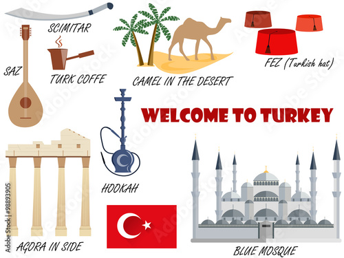Welcome to Turkey. Symbols of Turkey. Set of icons. Vector.