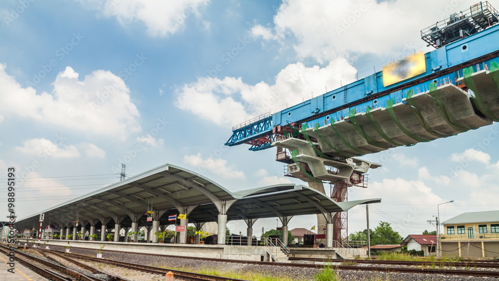 Timelapse passing cloud at express way construction site over railway station in Bangkok, Thailand Timelapse passing cloud at express way construction site over railway station in Bangkok, Thailand