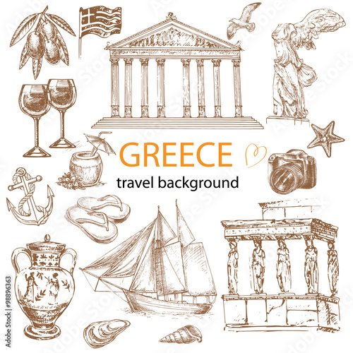 hand drawn travel set collection Greece