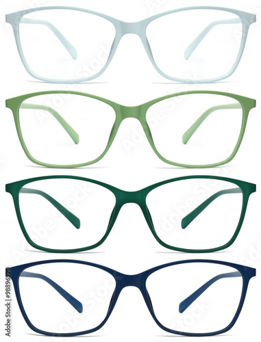 glasses isolated on white background, green, blue, color