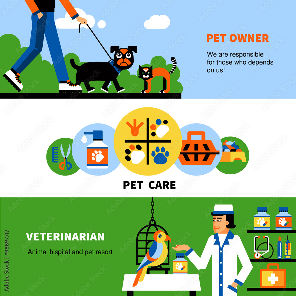 Fototapeta premium Veterinary banners with pet and veterinarian 