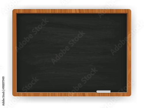 Black chalkboard in wooden frame. Vector illustration.