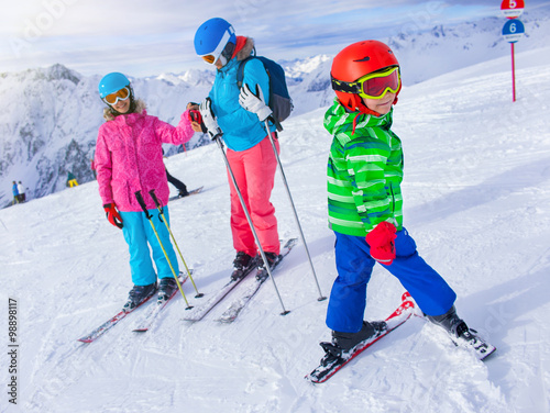 Happy family ski team