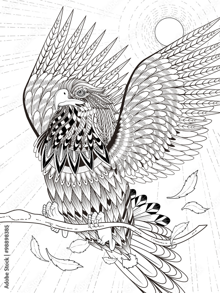 Naklejka premium flying eagle coloring page
