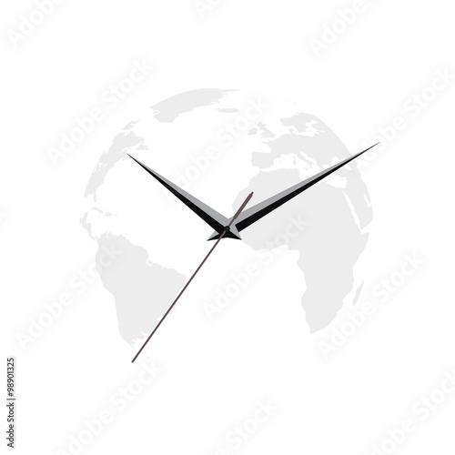 Map of the earth clock arrows on white background