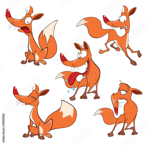 illustration of a set funny foxes. Cartoon 