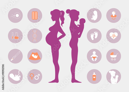 Pregnancy and birth icons set