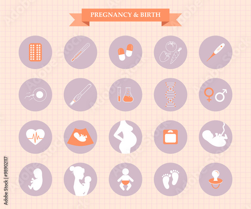 Pregnancy and birth icons set