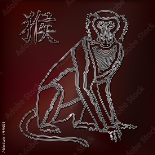 Vector silhouette monkey, symbol of New Year 2016