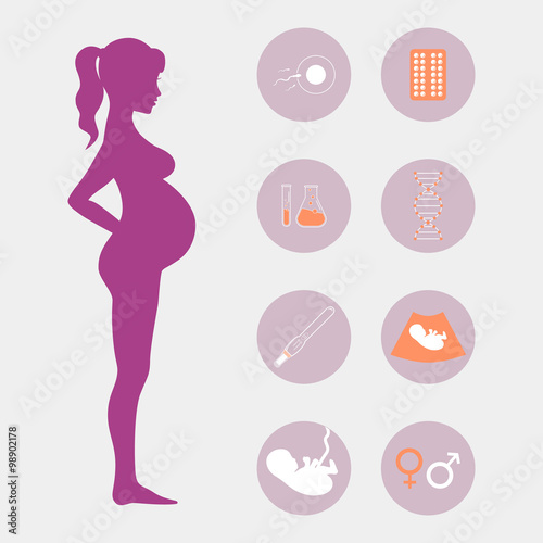 Pregnancy and birth icons set