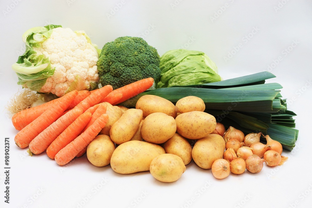 Fresh organic vegetables on white background Fresh organic vegetables on white background