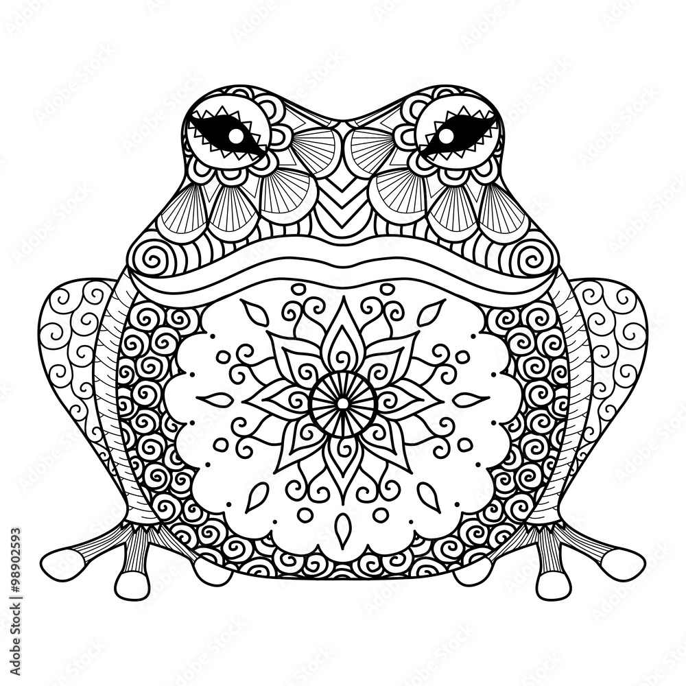 Obraz premium Ręcznie rysowane zentangle żaba do kolorowania książki dla dorosłych