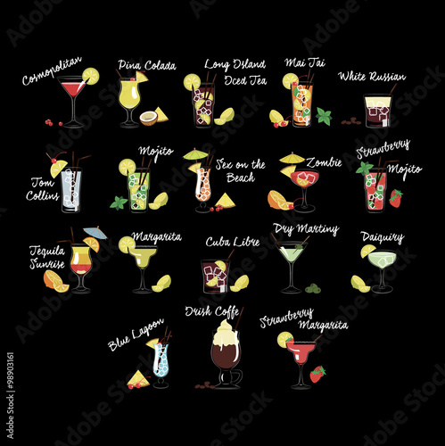 Isolated colorful sketch cocktails