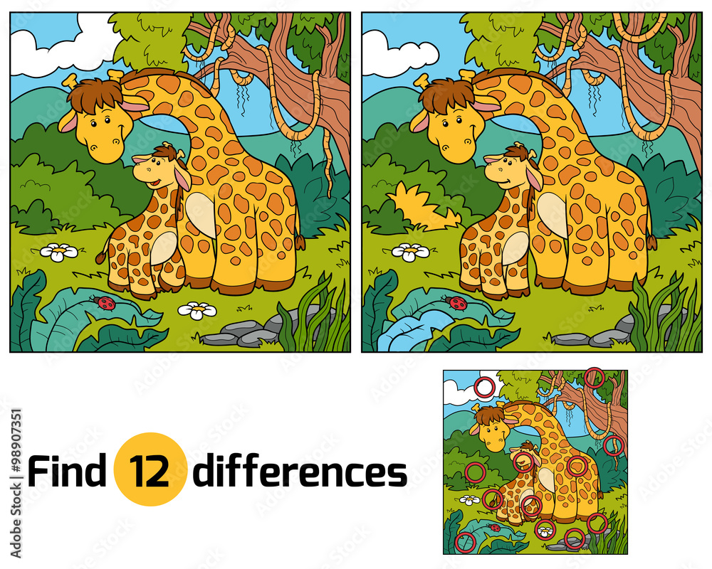 Fototapeta premium Find differences, game for children (two giraffes)