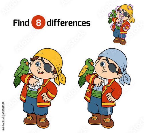 Find differences, game for children (pirate boy)