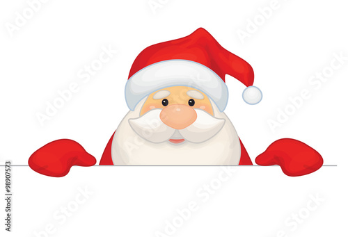 Vector Santa Claus cartoon hiding by blank isolated.