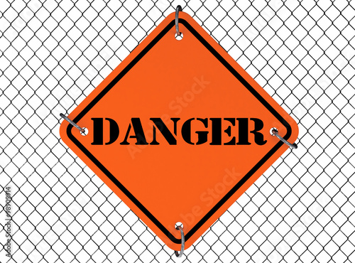 Danger Sign with Wired Fence