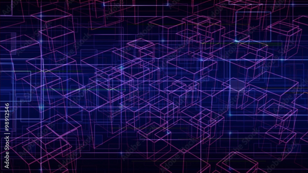 Vector tech abstract background with futuristic lines and transparent cubes. Techno design of future, minimalism