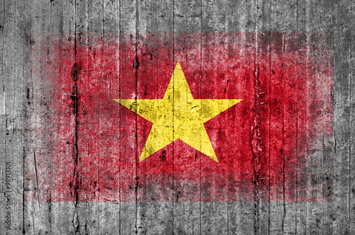Vietnam flag painted on background texture gray concrete