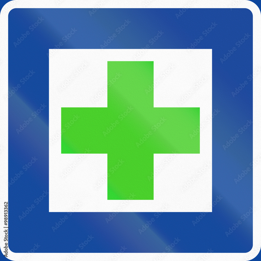Obraz premium Road sign used in Sweden - First aid