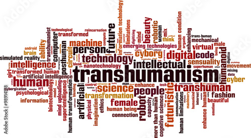 Transhumanism word cloud concept. Vector illustration