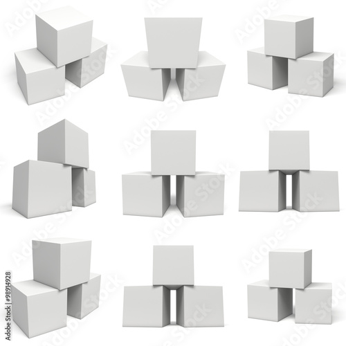 White boxes set isolated on white background.