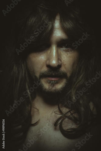 prayer, jesus christ with long hair in the foreground, a man of