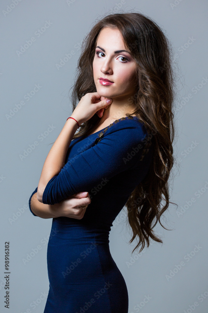 picture of lovely woman in dress over white picture of lovely woman in dress over white