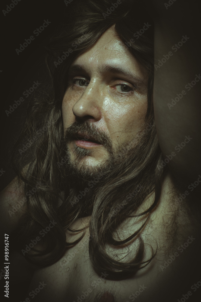 man long brunette hair with naked sensual and pretty looking man long brunette hair with naked sensual and pretty looking