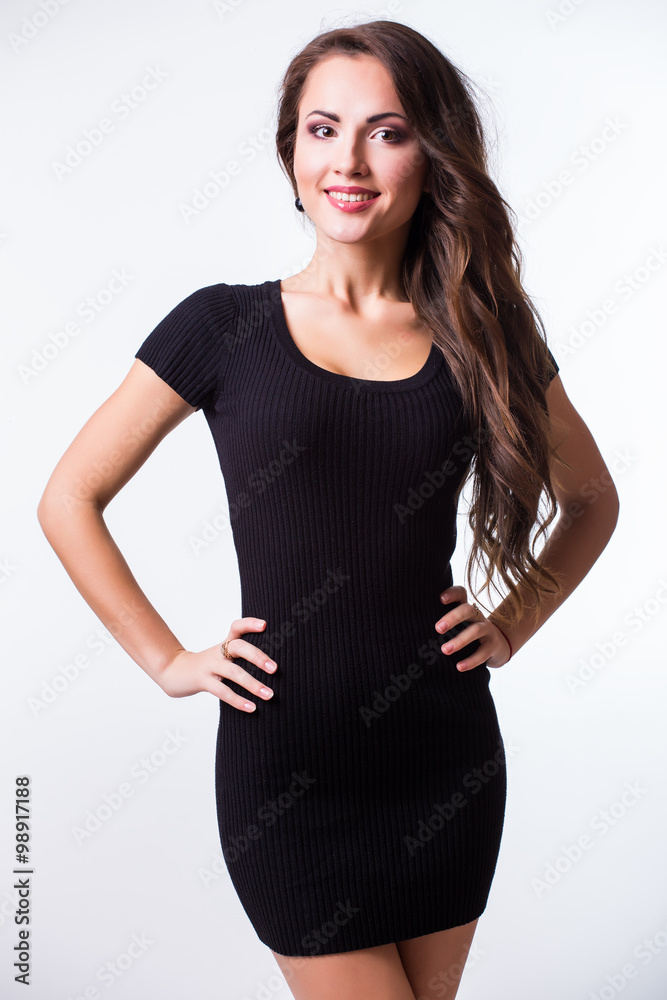 picture of lovely woman in dress over white picture of lovely woman in dress over white