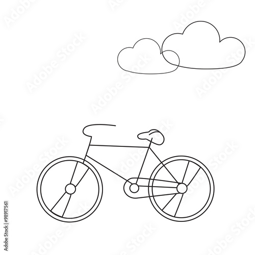 Bike line icon. Travel bicycle concept illustration with clouds.