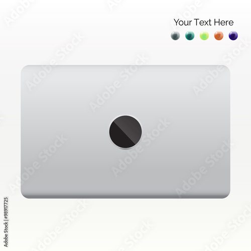 Silver thin aluminum laptop in closed. Top view. Vector