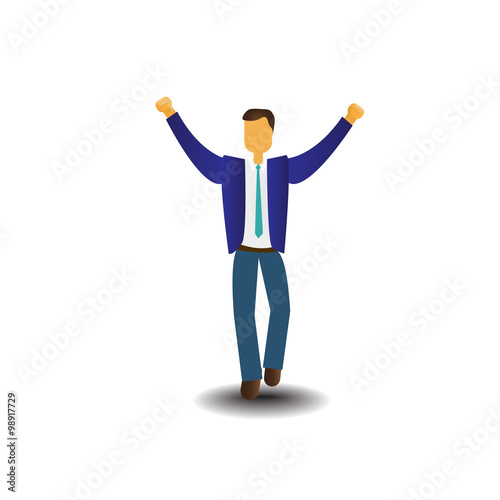 Business Man Icon Excited Hold Hands Up Raised Arms, Businessman