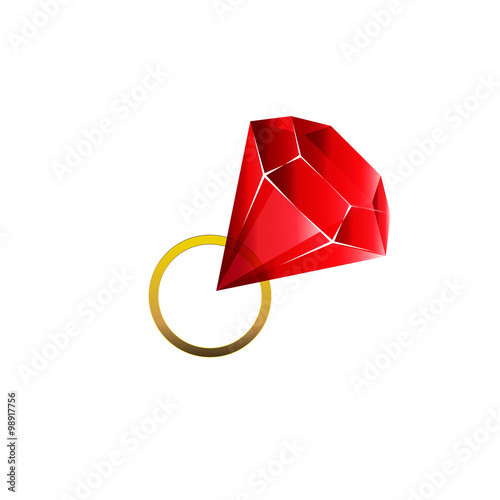 Colorful and shiny Rubin red golden ring, Vector Illustration