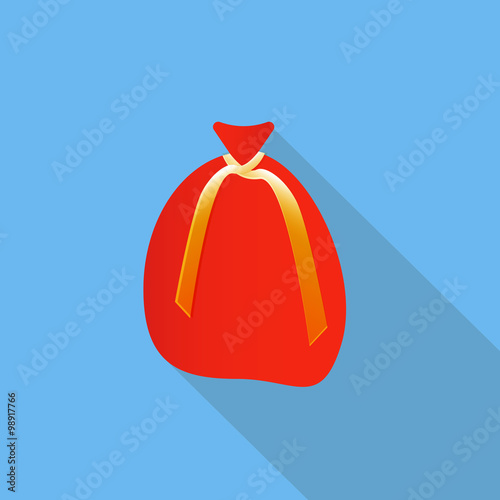 Big red Santa Claus's sack for Christmas gifts and sweets. Flat 