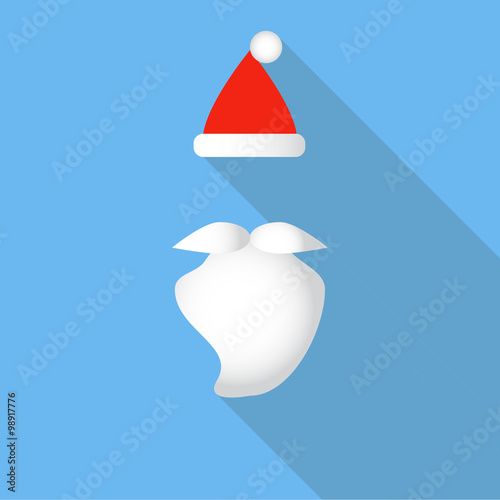 Vector Santa's hat, beard and mustaches on blue background. 