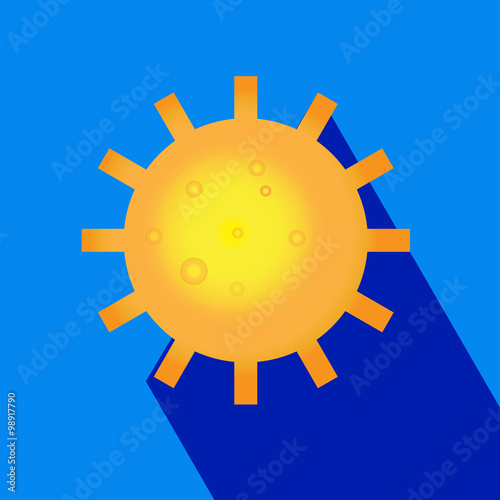 Sun logo icon with long shadow. Sun, summer, nature, sky