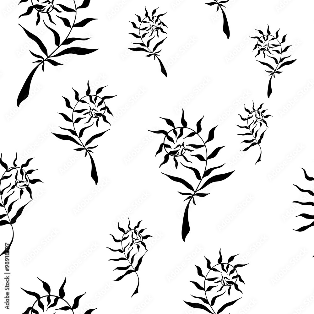 Naklejka premium Seamless pattern with hand drawn wild herbs - ferns. Vector, EPS 10.