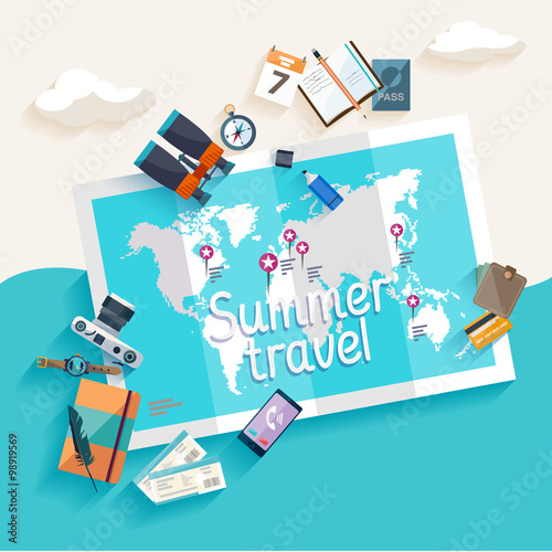 Summer travel. Flat design.
