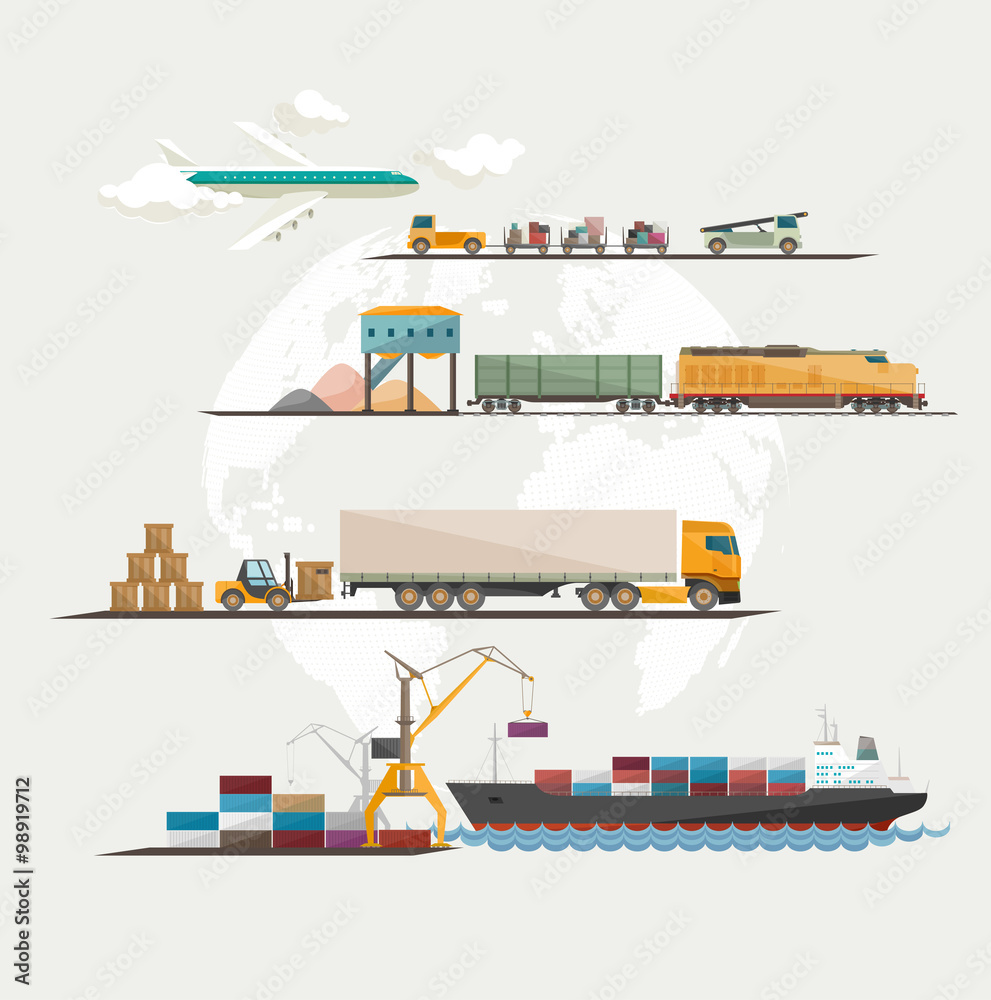 Global freight transportation. Flat design. Global freight transportation. Flat design.