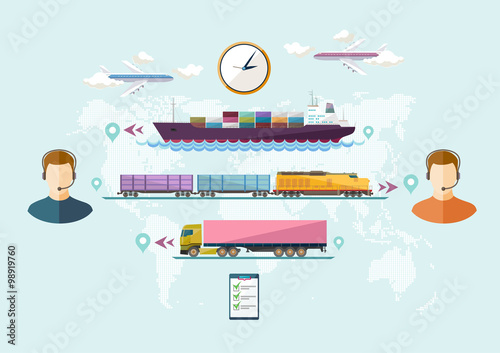 Global freight transportation. Flat design.