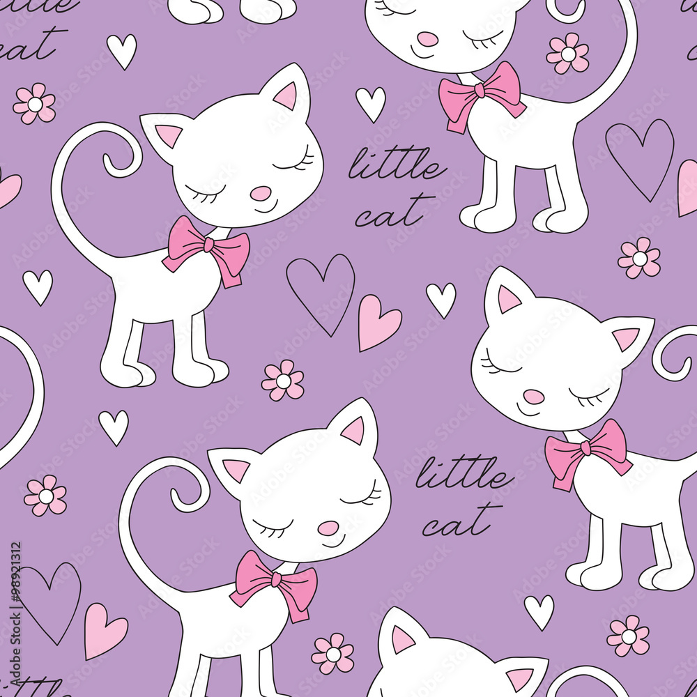 seamless purple cat pattern vector illustration