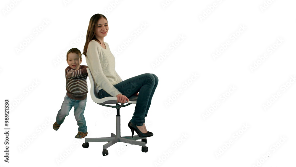 Lovely portrait of a mother and son on white background isolated Lovely portrait of a mother and son on white background isolated